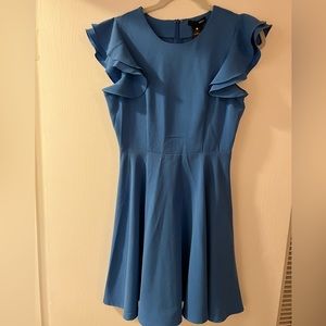AQUA- blue fit and flare, NWT, ruffle sleeved dress, size SMALL